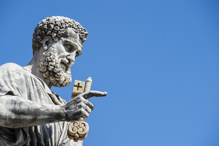 Vatican City, May 18, 2016: Statue of St Peter in hand the key of heaven outside St Peter's basilica.のeditorial素材