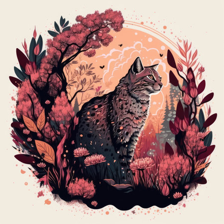 Illustration of a wild cat in the forest. Vector illustration.の素材