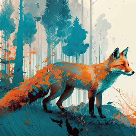 Red fox in the forest. Vector illustration of a wild animal.の素材