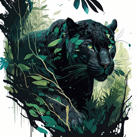 Leopard in a jungle. Vector illustration of a wild animal.の素材
