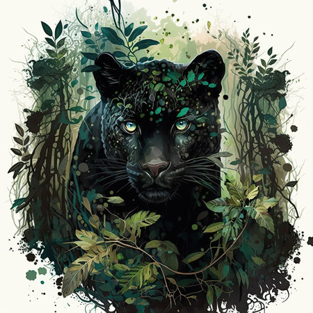Panther in the jungle. Hand drawn illustration. Vector.の素材