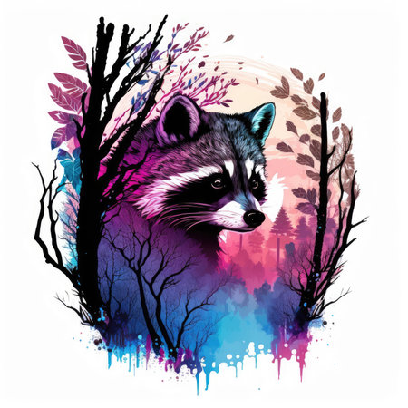 Hand drawn raccoon in the forest. Vector illustration for your designの素材