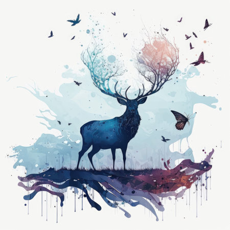Abstract watercolor painting of a deer in the forest. Vector illustration.の素材