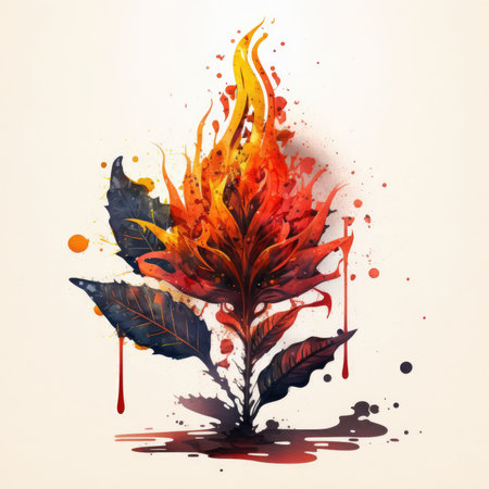 Watercolor floral background with red, orange and yellow splashes.の素材
