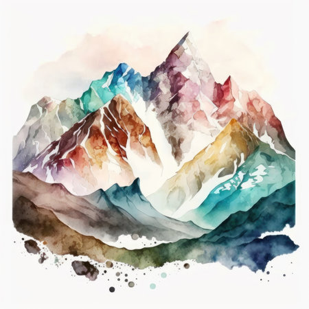 Watercolor mountain landscape. Hand drawn vector illustration for your design.の素材