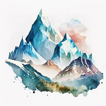 Watercolor mountain background. Watercolor hand drawn illustration. Vector.の素材