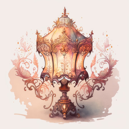 Lantern in Victorian style. Hand drawn watercolor illustration.の素材