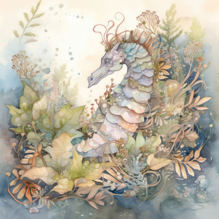 Watercolor seahorse illustration. Hand drawn watercolor illustration.の素材