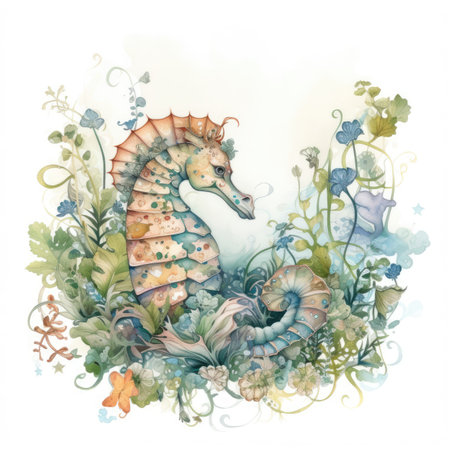 Watercolor seahorse illustration. Hand drawn watercolor seahorse illustration.の素材