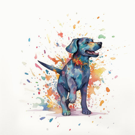 Colorful watercolor illustration of a labrador retriever on white backgroundの素材