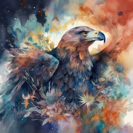 Watercolor painting of eagle in the sky. Aquarelle painting.の素材