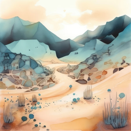 Desert landscape. Watercolor hand drawn illustration for your design.の素材