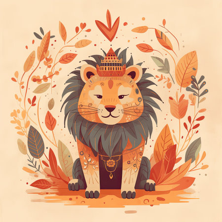 Lion in national costume. Vector illustration of a cartoon character.の素材
