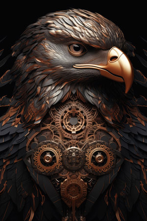 Eagle head with gears and cogwheels. 3D renderingの素材
