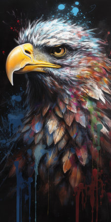 Eagle painting on black background. Digital art painting. 3D rendering.の素材