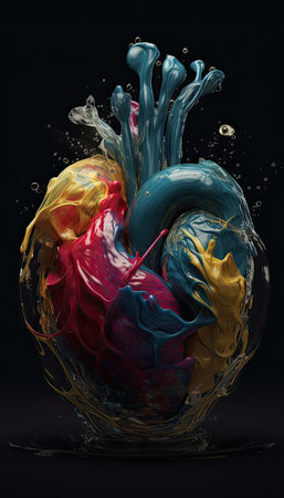 Colorful paint splashes isolated on black background. 3d renderingの素材