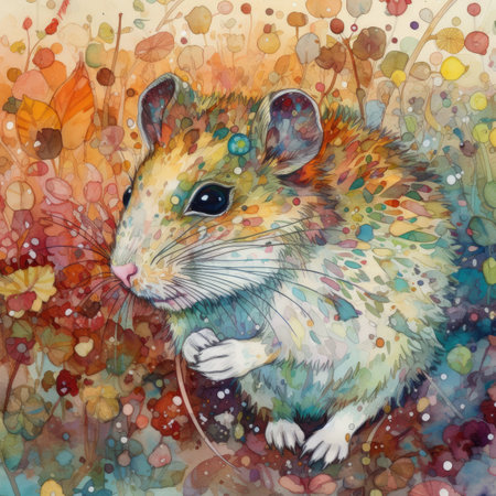 Watercolor illustration of a cute hamster on a colorful background.の素材