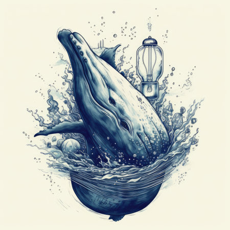Dolphin in the sea. Illustration of a whale in the ocean.の素材