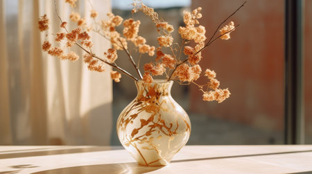 Vase with dried flowers on table indoors, closeup. Interior designの素材