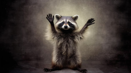 Raccoon on a dark background, studio shot, 3d renderの素材
