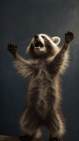 raccoon on dark background, studio shot, close-upの素材