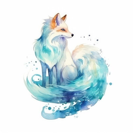 Watercolor fox on a white background. Hand-drawn illustration.の素材