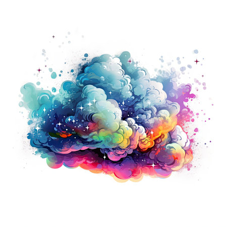 Colorful watercolor cloud with splashes isolated on white background.の素材