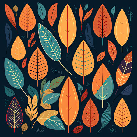 Autumn leaves background. Vector illustration in doodle style.の素材