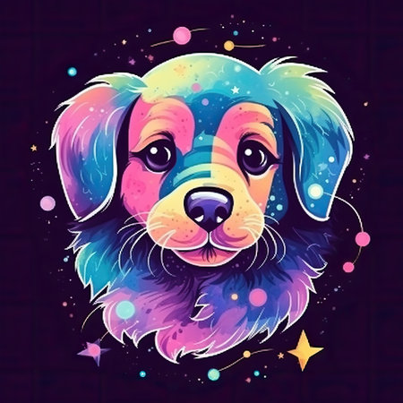 Cute cartoon dog head. Vector illustration on a dark background.の素材