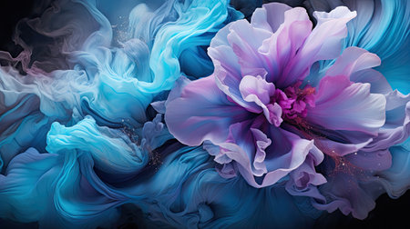 Abstract background with blue and pink flowers. Fantasy fractal design. Digital art. 3D rendering.の素材