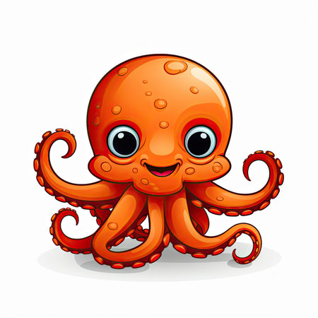 Cute cartoon octopus isolated on white background. Vector illustration.の素材