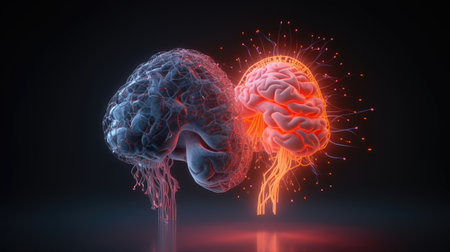 Human brain and neurons. 3d illustration of human brain and neuronsの素材