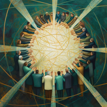 Conceptual image with a group of people in a circle.の素材