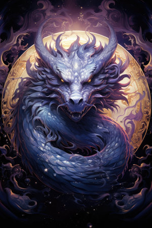 Dragon and moon. Fantasy fractal illustration for creative graphic design.の素材