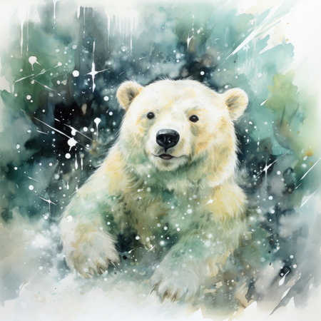 Watercolor painting of white bear in winter forest. Digital painting.の素材