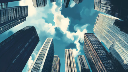 Modern skyscrapers with clouds and blue sky. 3d renderingの素材