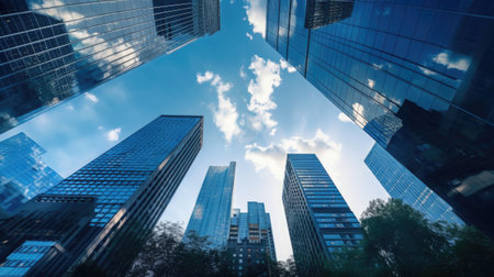 Low angle view of skyscrapers in Chicago, Illinois, USA.の素材