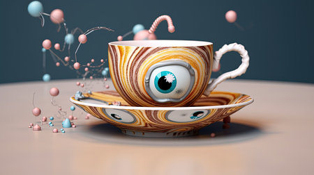 Coffee cup with abstract background. 3D illustration. 3D rendering.の素材