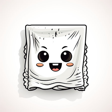 Cute white plastic bag with a cute face. Vector illustration.の素材