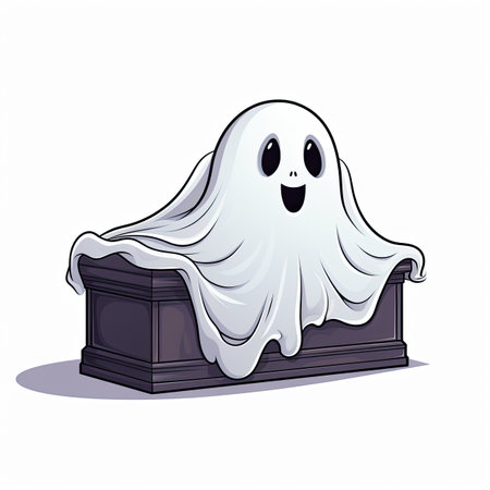Illustration of a ghost in a coffin isolated on a white backgroundの素材