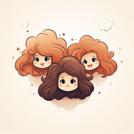 Cute little girls with long hair. Vector illustration in cartoon style.の素材
