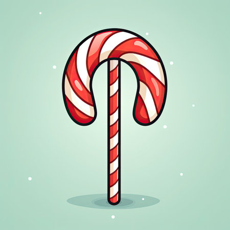 Candy cane vector illustration. Sweet lollipop isolated on green background.の素材
