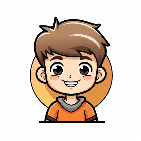 Cute boy cartoon character. Vector illustration isolated on white background.の素材
