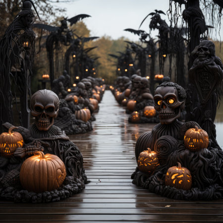 Halloween decorations in the park. Halloween concept. Selective focus.の素材