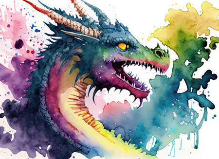 Watercolor dragon vector illustration. Hand drawn watercolor dragon illustration.の素材
