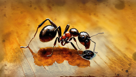 Ants on watercolor background. Digital art painting. 3d renderingの素材