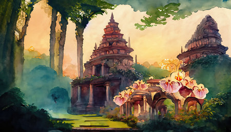 Digital painting of Wat Chedi Luang in Chiang Mai, Thailandの素材