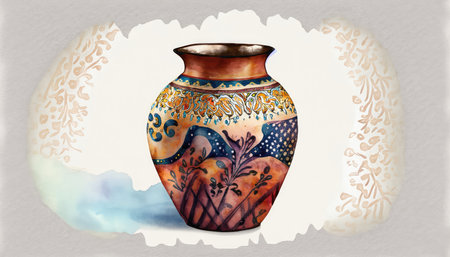 Ceramic vase with floral ornament. Hand drawn illustration.の素材