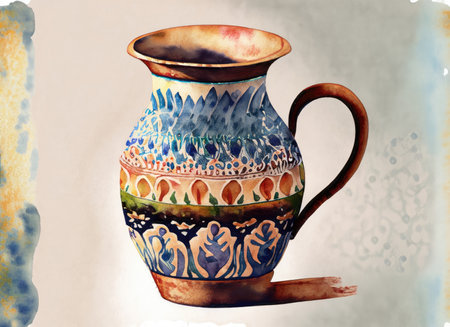 Hand drawn watercolor illustration of a beautiful vase with a patternの素材