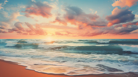 Beautiful seascape. Colorful sunset over the sea.の素材